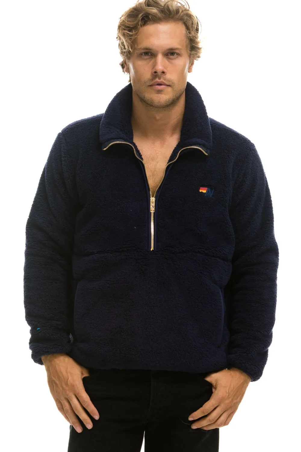 Teddy Jackets | Teddy Jackets | Aviator Nation TEDDY UNISEX HALF ZIP JACKET - NAVY