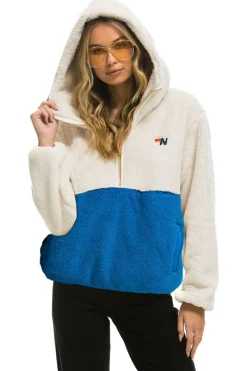 Teddy Jackets | Teddy Jackets | Aviator Nation TEDDY UNISEX HOODED HALF ZIP COLOR BLOCK JACKET - VINTAGE WHITE VINTAGEWHITE
