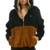 Teddy Jackets | Teddy Jackets | Aviator Nation TEDDY UNISEX HOODED HALF ZIP COLOR BLOCK JACKET - BLACK