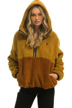 Teddy Jackets | Teddy Jackets | Aviator Nation TEDDY UNISEX HOODED HALF ZIP COLOR BLOCK JACKET - HONEY