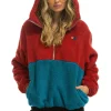 Teddy Jackets | Teddy Jackets | Aviator Nation TEDDY UNISEX HOODED HALF ZIP COLOR BLOCK JACKET - CHERRY