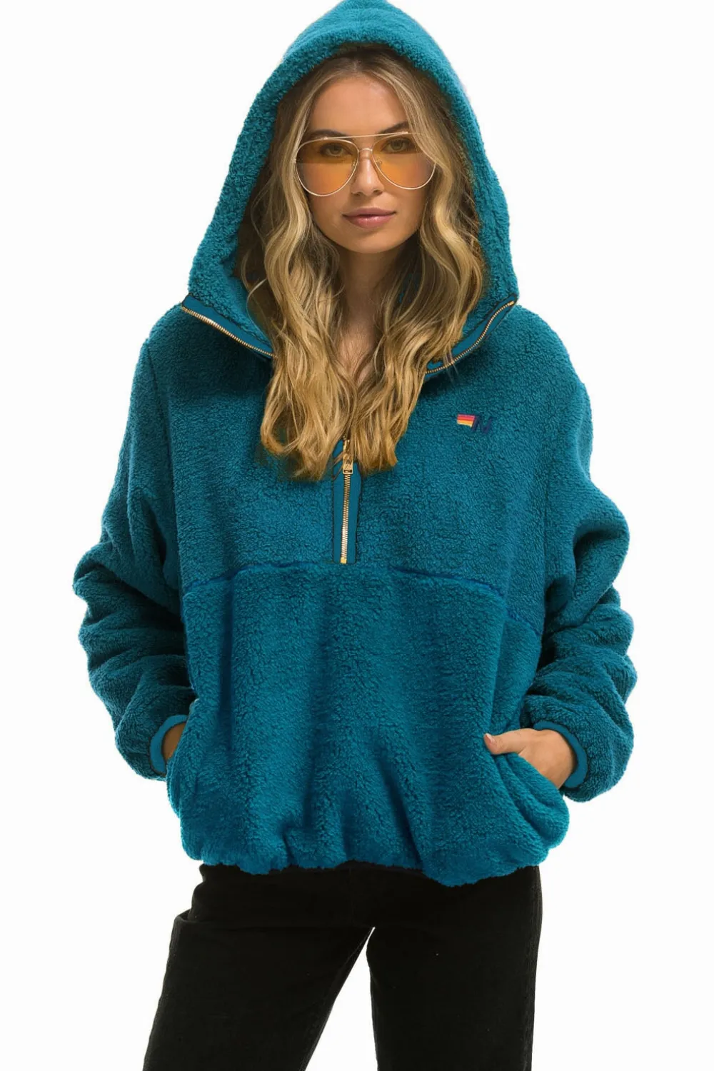 Teddy Jackets | Teddy Jackets | Aviator Nation TEDDY UNISEX HOODED HALF ZIP JACKET - CAPRI