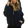 Teddy Jackets | Teddy Jackets | Aviator Nation TEDDY UNISEX HOODED HALF ZIP JACKET - NAVY