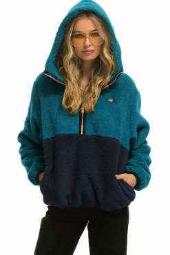 Teddy Jackets | Teddy Jackets | Aviator Nation TEDDY UNISEX HOODED HALF ZIP COLOR BLOCK JACKET - CAPRI