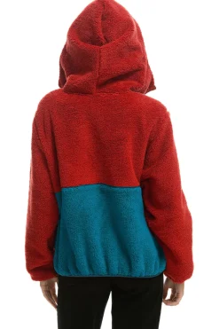 Teddy Jackets | Teddy Jackets | Aviator Nation TEDDY UNISEX HOODED HALF ZIP COLOR BLOCK JACKET - CHERRY