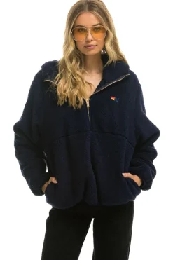 Teddy Jackets | Teddy Jackets | Aviator Nation TEDDY UNISEX HOODED HALF ZIP JACKET - NAVY