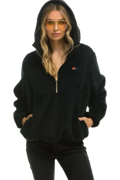 Teddy Jackets | Teddy Jackets | Aviator Nation TEDDY UNISEX HOODED HALF ZIP JACKET - BLACK