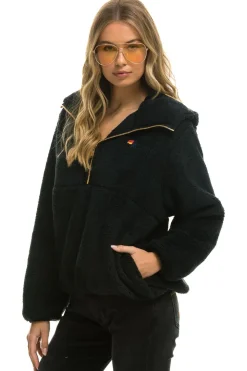 Teddy Jackets | Teddy Jackets | Aviator Nation TEDDY UNISEX HOODED HALF ZIP JACKET - BLACK