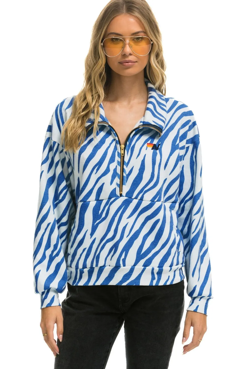 Sweatshirts | Aviator Nation TIGER FLEECE UNISEX HALF ZIP JACKET- BLUE TIGER BLUETIGERSweatshirtAviatorNation