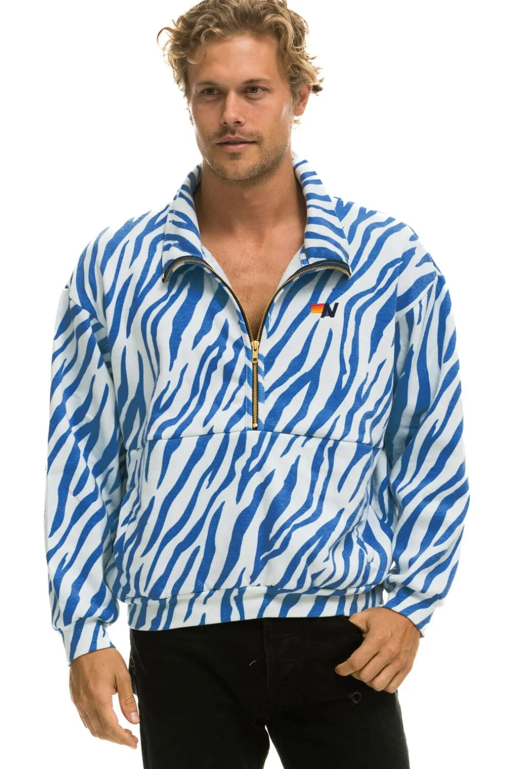 Sweatshirts | Aviator Nation TIGER FLEECE UNISEX HALF ZIP JACKET- BLUE TIGER BLUETIGERSweatshirtAviatorNation