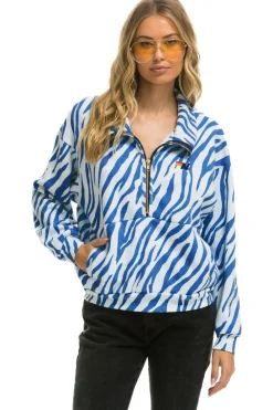 Sweatshirts | Aviator Nation TIGER FLEECE UNISEX HALF ZIP JACKET- BLUE TIGER BLUETIGERSweatshirtAviatorNation