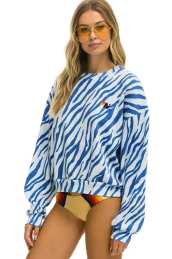 Sweatshirts | Sweatshirts | Aviator Nation TIGER RELAXED FIT CREW SWEATSHIRT - BLUE TIGER BLUETIGER