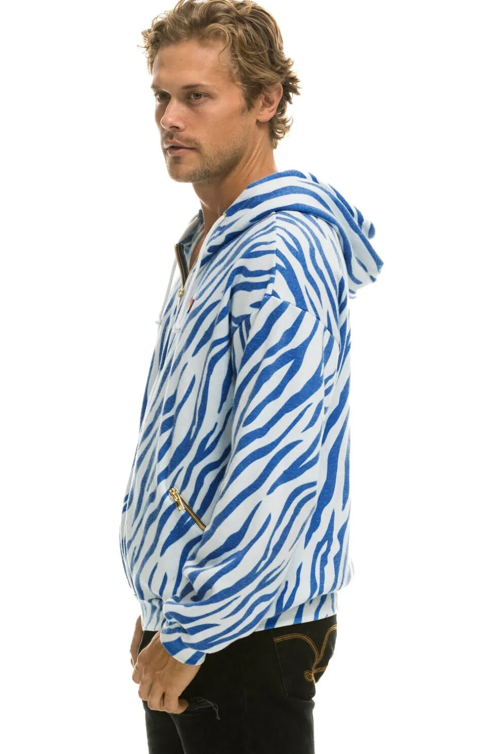 Hoodies | Hoodies | Aviator Nation TIGER RELAXED ZIP HOODIE WITH POCKETS - BLUE TIGER BLUETIGER