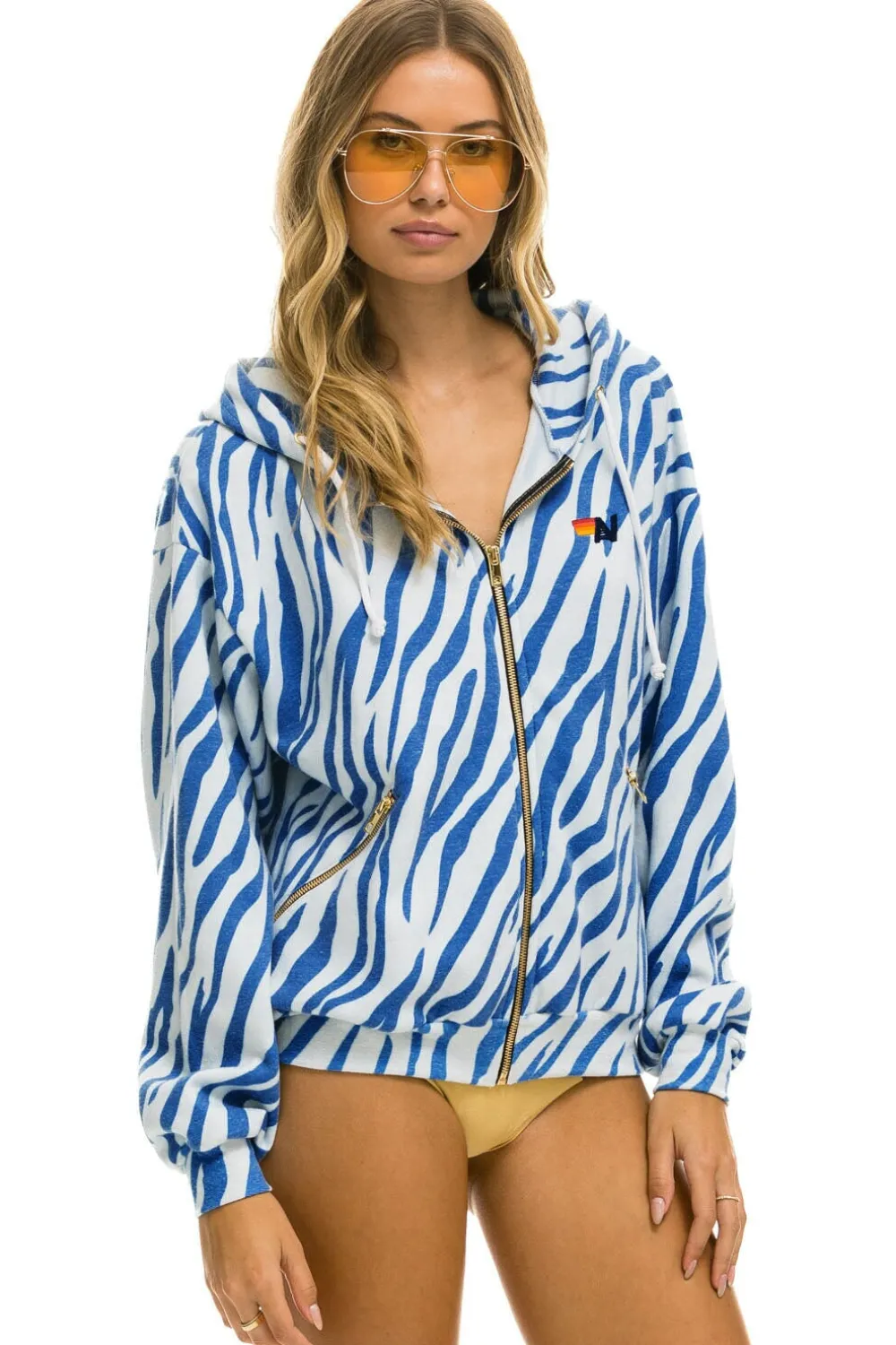Hoodies | Hoodies | Aviator Nation TIGER RELAXED ZIP HOODIE WITH POCKETS - BLUE TIGER BLUETIGER