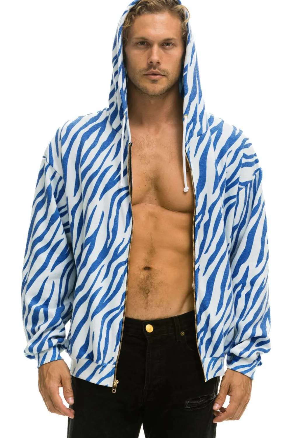 Hoodies | Hoodies | Aviator Nation TIGER RELAXED ZIP HOODIE WITH POCKETS - BLUE TIGER BLUETIGER