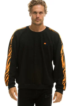 Sweatshirts | Sweatshirts | Aviator Nation TIGER STRIPE RELAXED FIT CREW SWEATSHIRT - BLACK // TIGER BLACK//TIGER