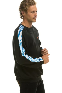 Sweatshirts | Sweatshirts | Aviator Nation TIGER STRIPE RELAXED FIT CREW SWEATSHIRT - BLACK // BLUE TIGER BLACK//BLUETIGER