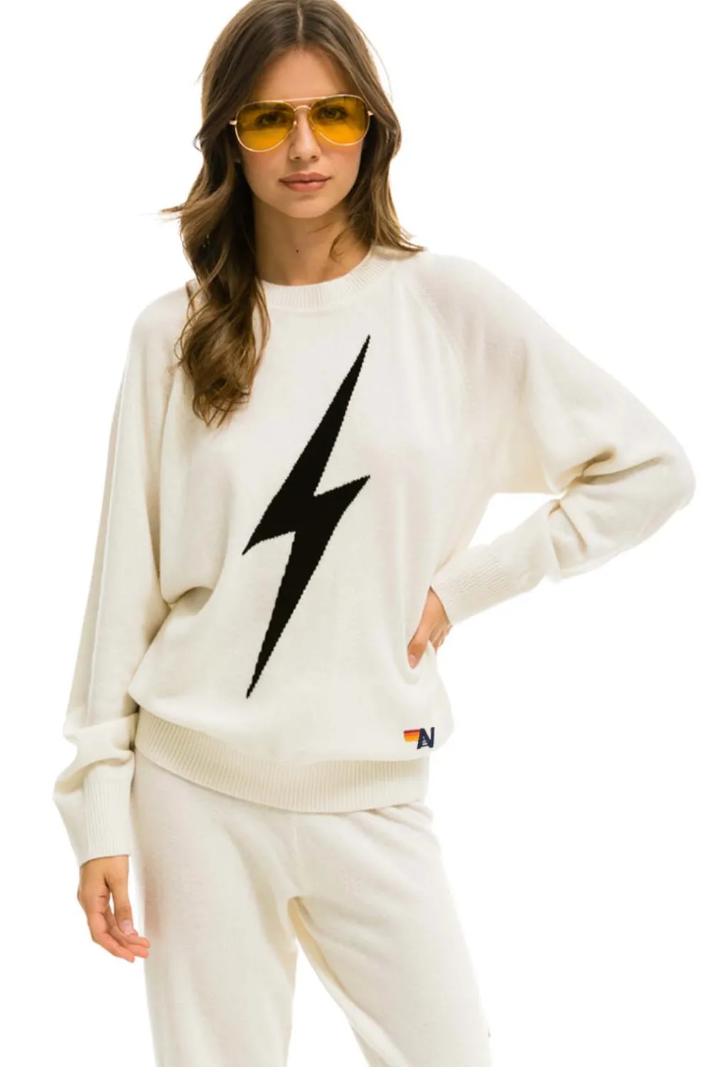 Sweatshirts | Aviator Nation UNISEX BOLT CASHMERE LIGHT SWEATER - VINTAGE WHITE // BLACK BOLT VINTAGEWHITE//BLACKBOLT