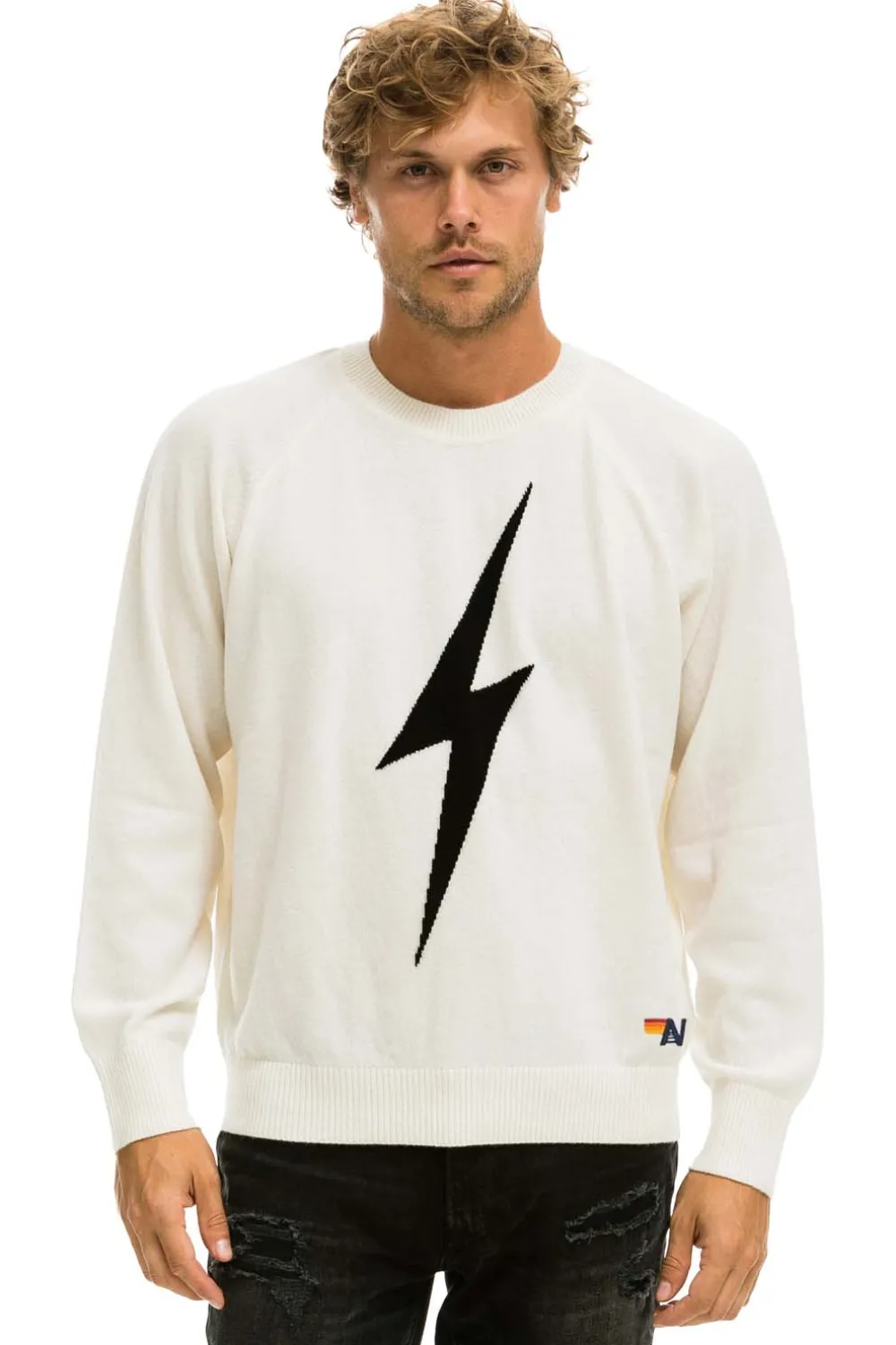 Sweatshirts | Aviator Nation UNISEX BOLT CASHMERE LIGHT SWEATER - VINTAGE WHITE // BLACK BOLT VINTAGEWHITE//BLACKBOLT