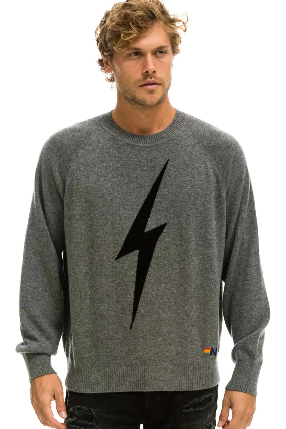 Sweatshirts | Aviator Nation UNISEX BOLT CASHMERE LIGHT SWEATER - DEEP HEATHER // BLACK BOLT DEEPHEATHER//BLACKBOLT