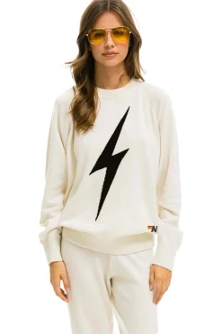 Sweatshirts | Aviator Nation UNISEX BOLT CASHMERE LIGHT SWEATER - VINTAGE WHITE // BLACK BOLT VINTAGEWHITE//BLACKBOLT