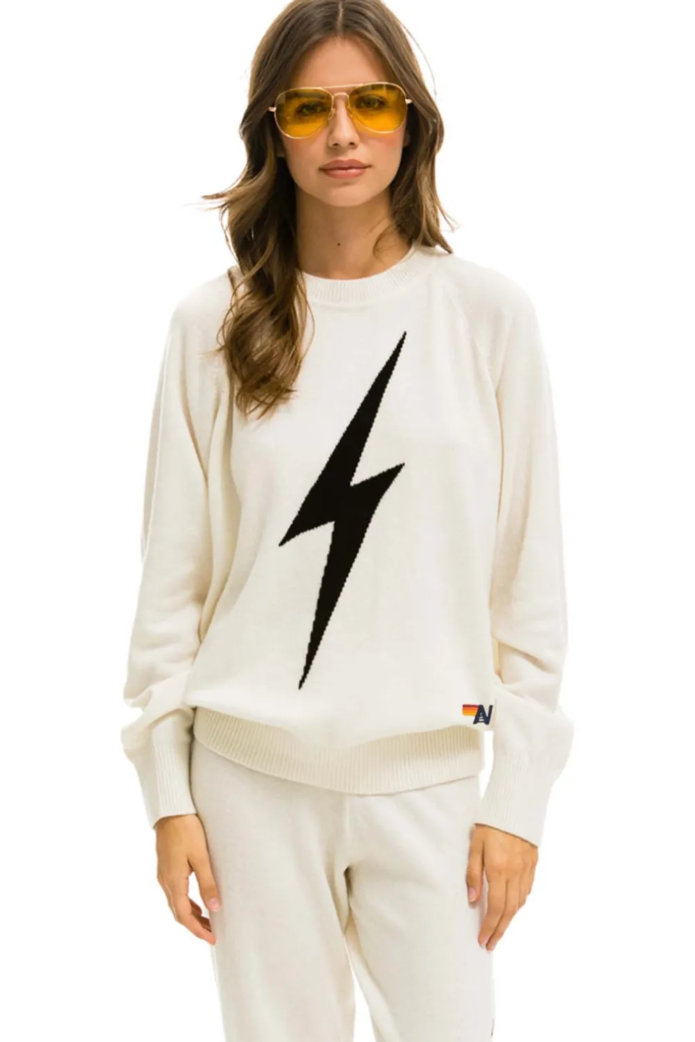Sweatshirts | Aviator Nation UNISEX BOLT CASHMERE LIGHT SWEATER - VINTAGE WHITE // BLACK BOLT VINTAGEWHITE//BLACKBOLT