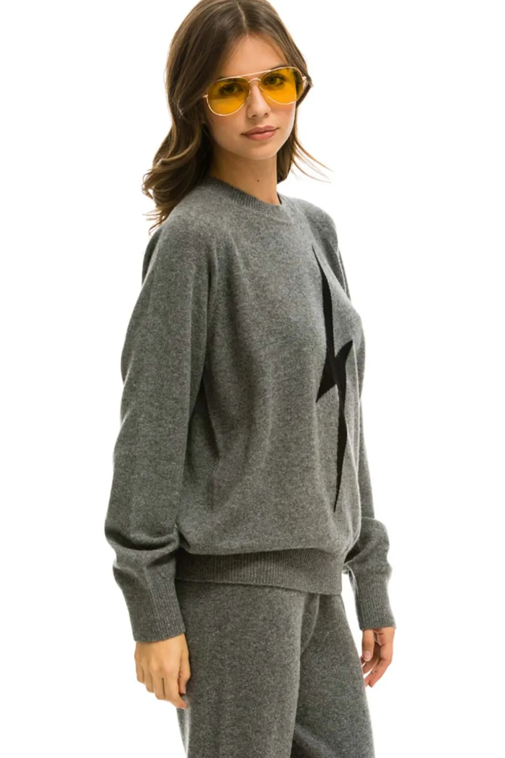 Sweatshirts | Aviator Nation UNISEX BOLT CASHMERE LIGHT SWEATER - DEEP HEATHER // BLACK BOLT DEEPHEATHER//BLACKBOLT