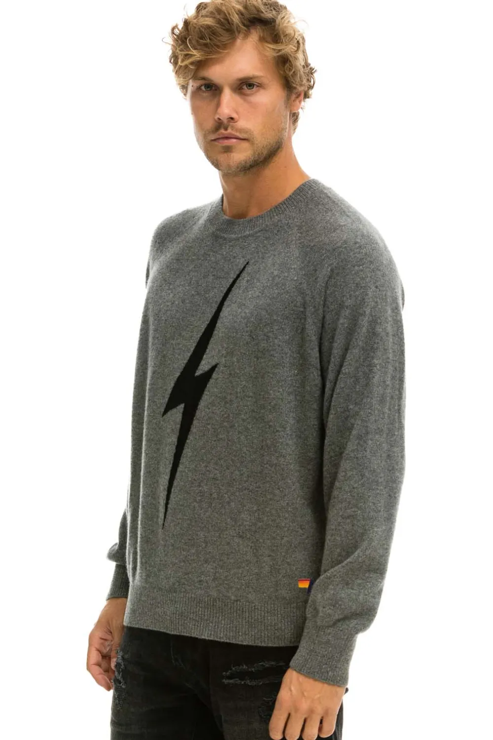 Sweatshirts | Aviator Nation UNISEX BOLT CASHMERE LIGHT SWEATER - DEEP HEATHER // BLACK BOLT DEEPHEATHER//BLACKBOLT