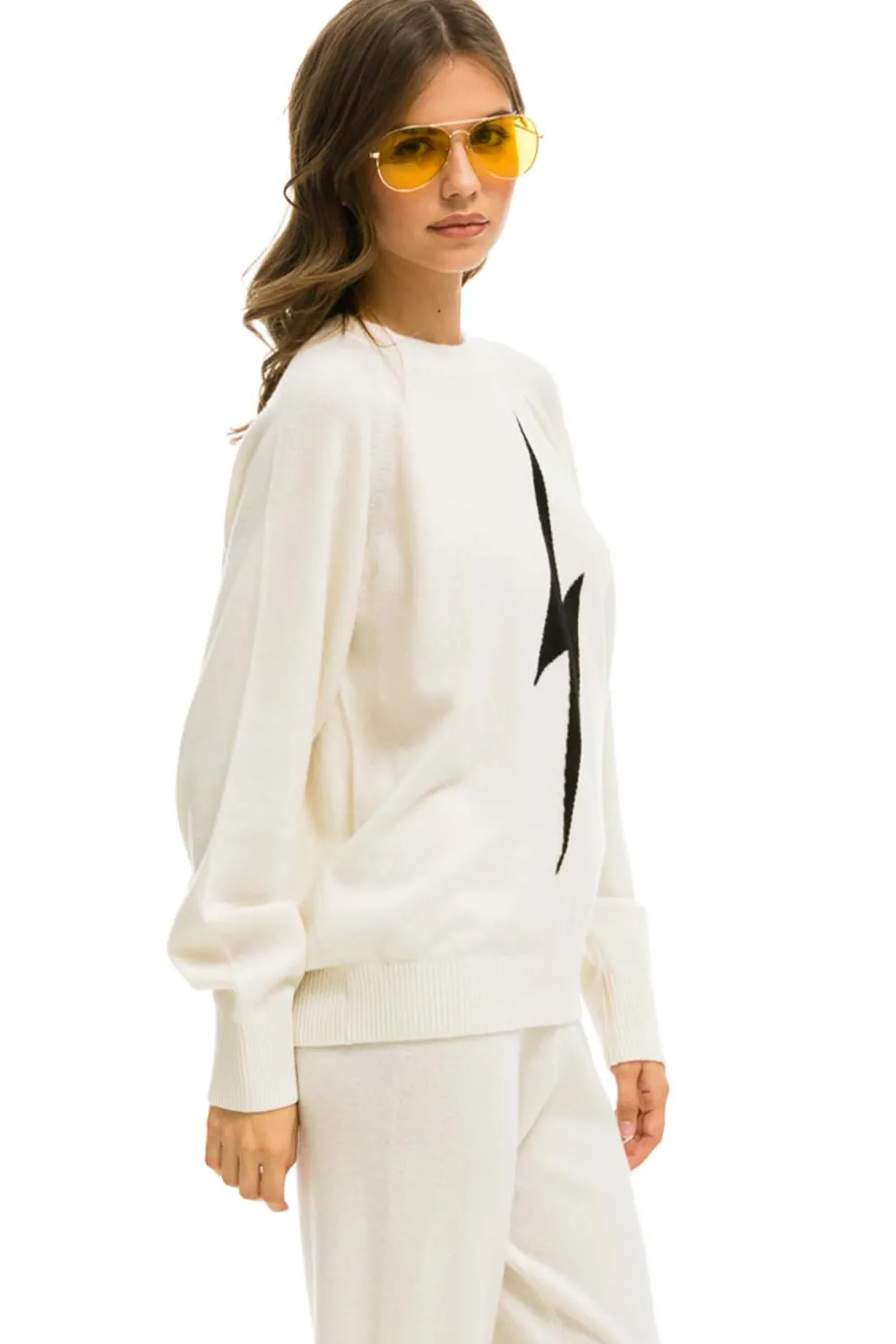 Sweatshirts | Aviator Nation UNISEX BOLT CASHMERE LIGHT SWEATER - VINTAGE WHITE // BLACK BOLT VINTAGEWHITE//BLACKBOLT