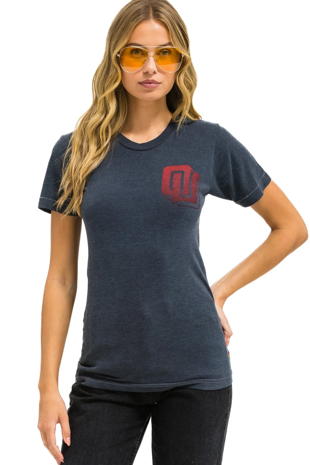 Tees | Collab Merchandise | Aviator Nation UNIVERSITY OF OKLAHOMA BOLT CREW TEE SHIRT - CHARCOAL