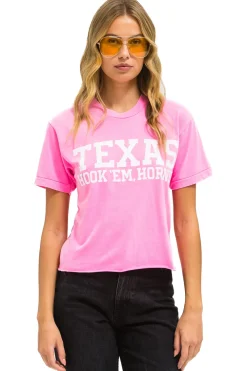 Collab Merchandise | Collab Merchandise | Aviator Nation UNIVERSITY OF TEXAS BOLT HOOKEM BOYFRIEND TEE - NEON PINK NEONPINK