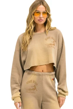 Sweatshirts | Aviator Nation VENICE SURFER CROPPED CREW SWEATSHIRT RELAXED - FADED TAN FADEDTAN