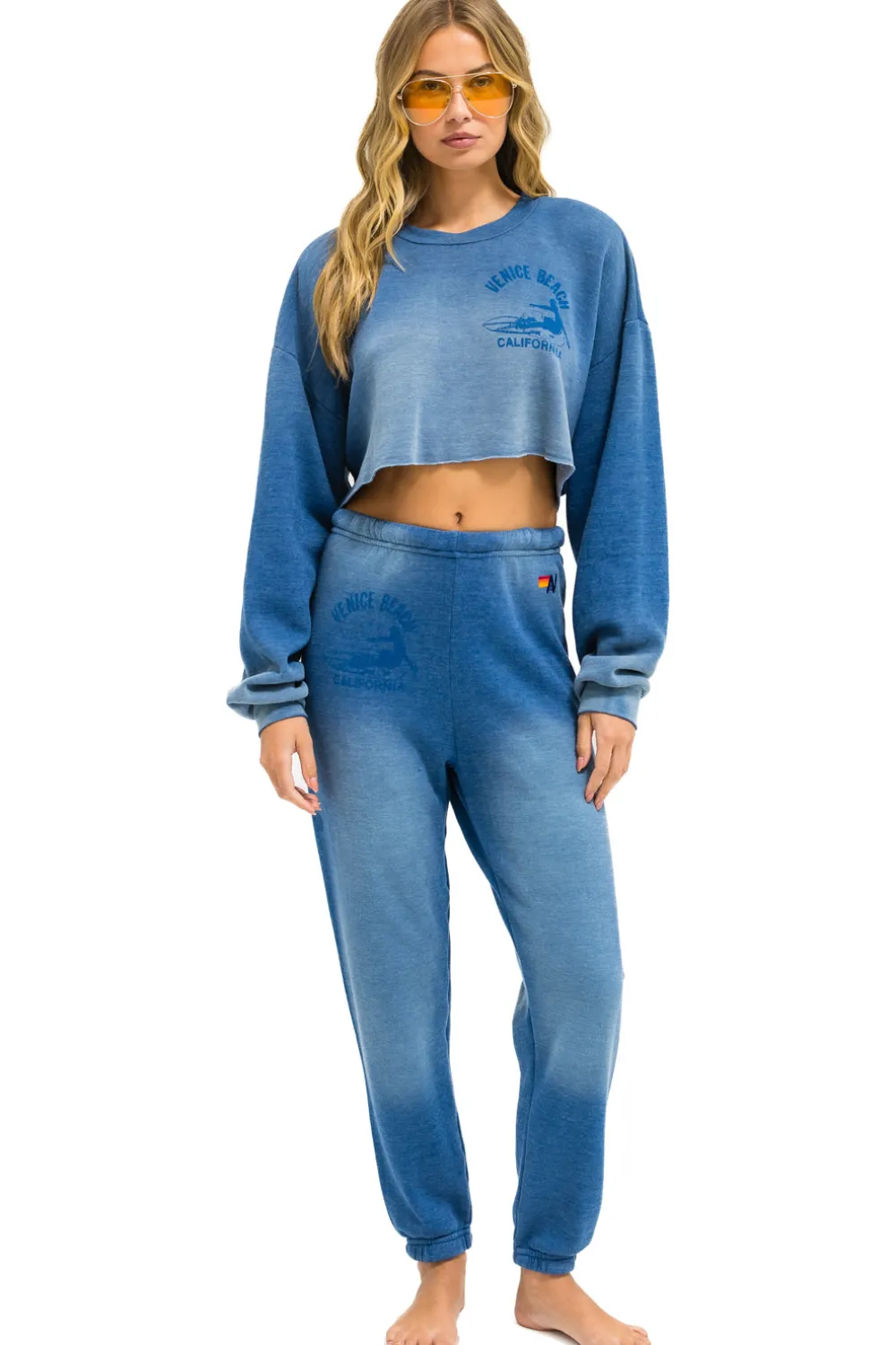 Sweatshirts | Aviator Nation VENICE SURFER CROPPED CREW SWEATSHIRT RELAXED - FADED WATER FADEDWATER