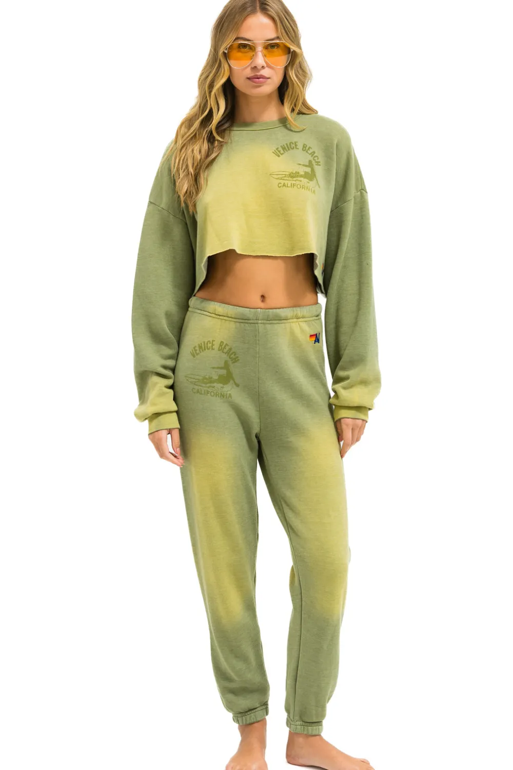 Sweatshirts | Aviator Nation VENICE SURFER CROPPED CREW SWEATSHIRT RELAXED - FADED ARMY FADEDARMY