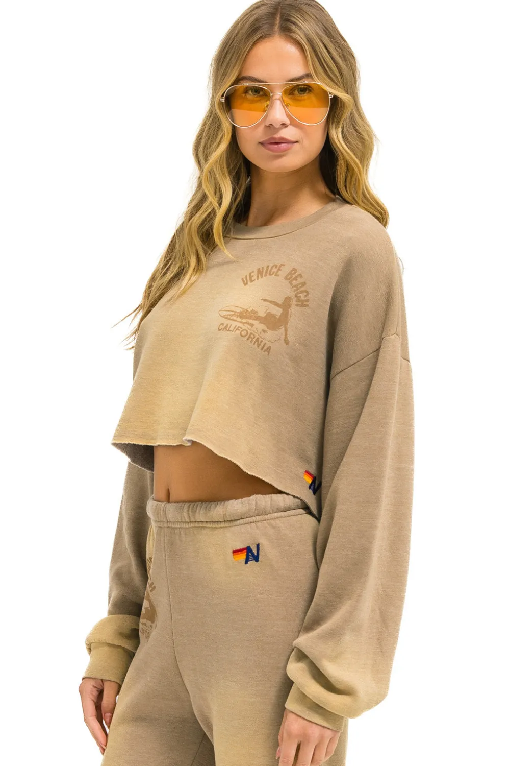 Sweatshirts | Aviator Nation VENICE SURFER CROPPED CREW SWEATSHIRT RELAXED - FADED TAN FADEDTAN