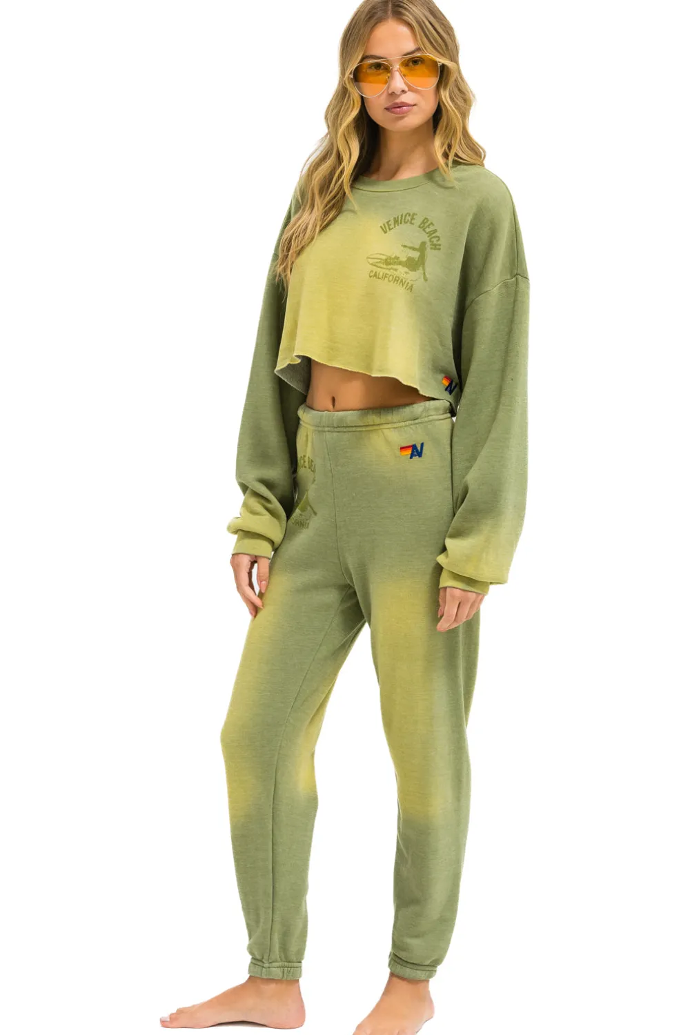 Sweatshirts | Aviator Nation VENICE SURFER CROPPED CREW SWEATSHIRT RELAXED - FADED ARMY FADEDARMY