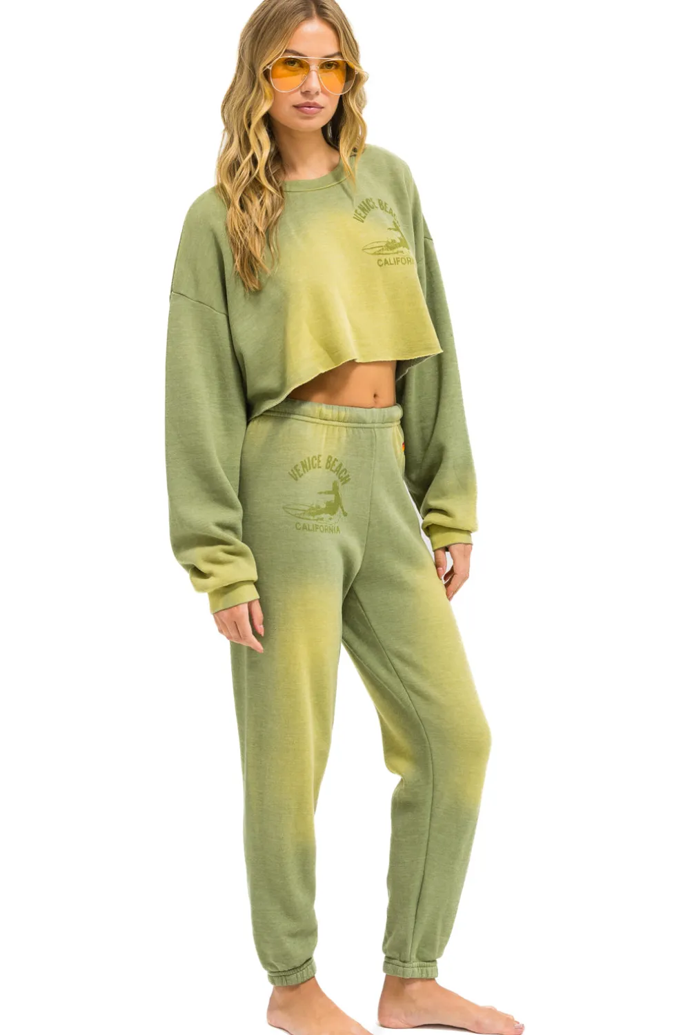 Sweatshirts | Aviator Nation VENICE SURFER CROPPED CREW SWEATSHIRT RELAXED - FADED ARMY FADEDARMY