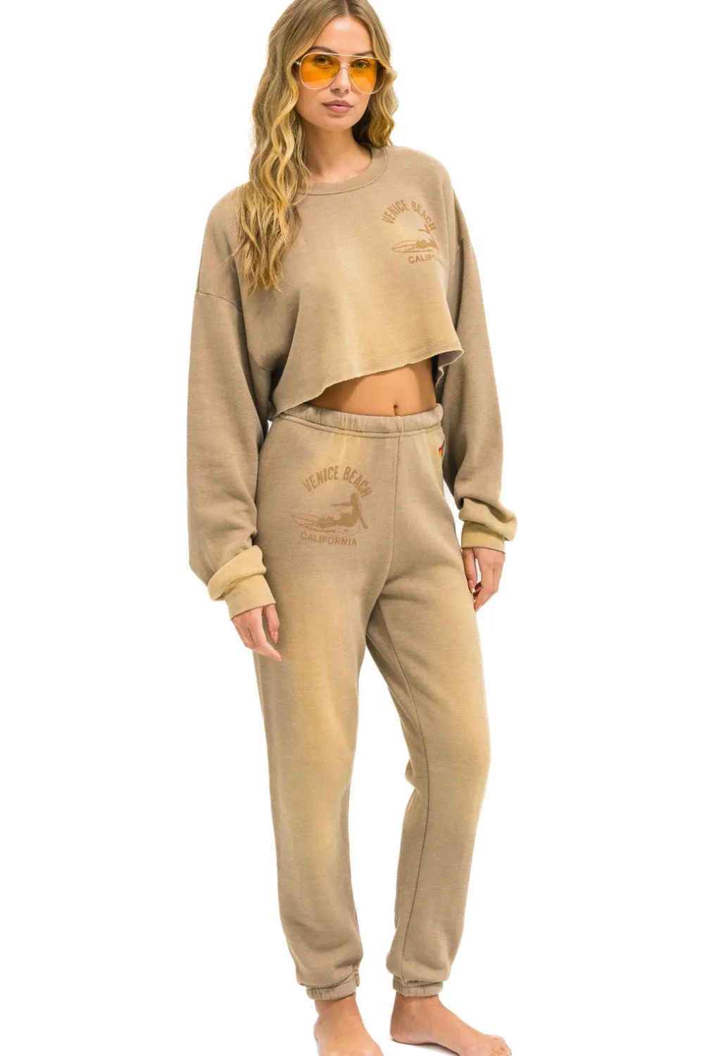 Sweatshirts | Aviator Nation VENICE SURFER CROPPED CREW SWEATSHIRT RELAXED - FADED TAN FADEDTAN