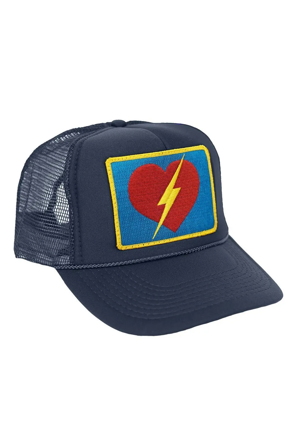 Trucker Hats | Trucker Hats | Aviator Nation VINTAGE BOLT HEART TRUCKER HAT theperfectpairing!Allofourproductsgothroughanintensebreaking-downprocessthatgivesthemavintagefeelyou'lllovebecauseit'sbrokeninfromdayoneofwearingit.Allofourhatsareadjustable!