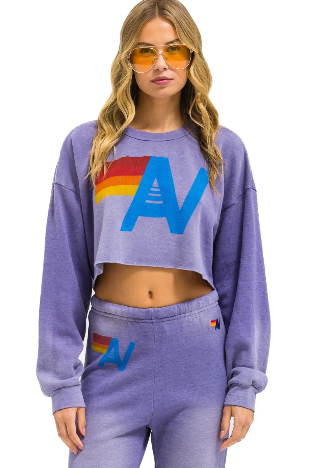 Sweatshirts | Aviator Nation VINTAGE LOGO CROPPED CREW SWEATSHIRT RELAXED - FADED GRAPE FADEDGRAPE
