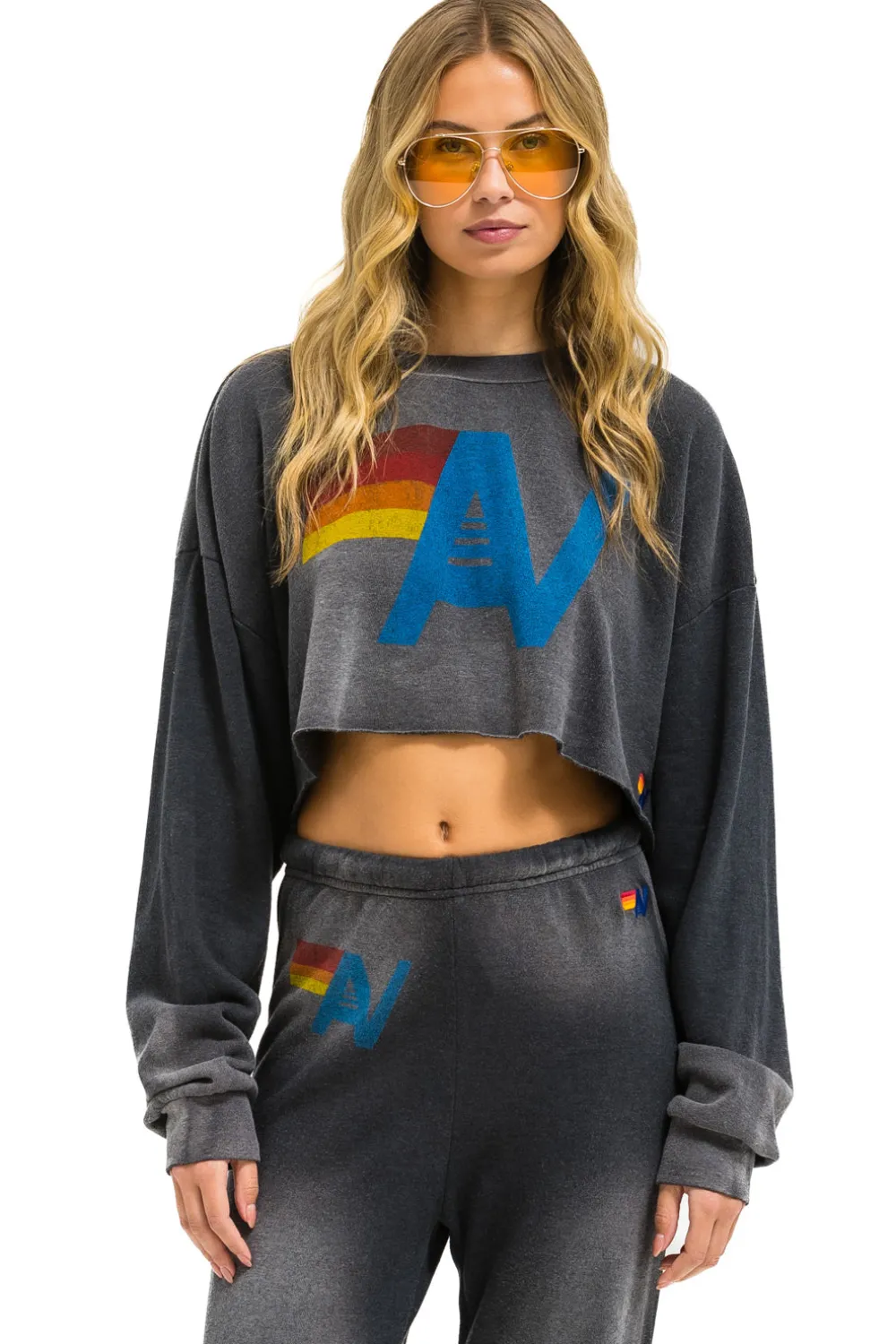 Sweatshirts | Aviator Nation VINTAGE LOGO CROPPED CREW SWEATSHIRT RELAXED - FADED SMOKE FADEDSMOKE