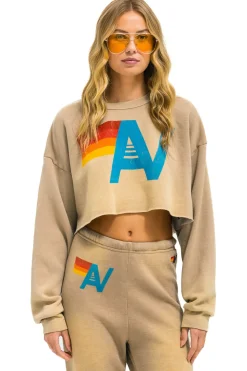 Sweatshirts | Aviator Nation VINTAGE LOGO CROPPED CREW SWEATSHIRT RELAXED - FADED TAN FADEDTAN