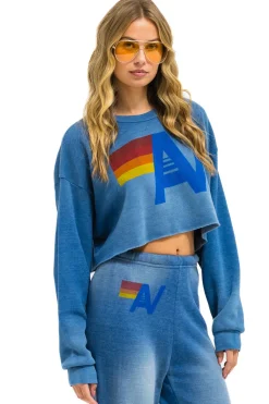 Sweatshirts | Aviator Nation VINTAGE LOGO CROPPED CREW SWEATSHIRT RELAXED - FADED WATER FADEDWATER
