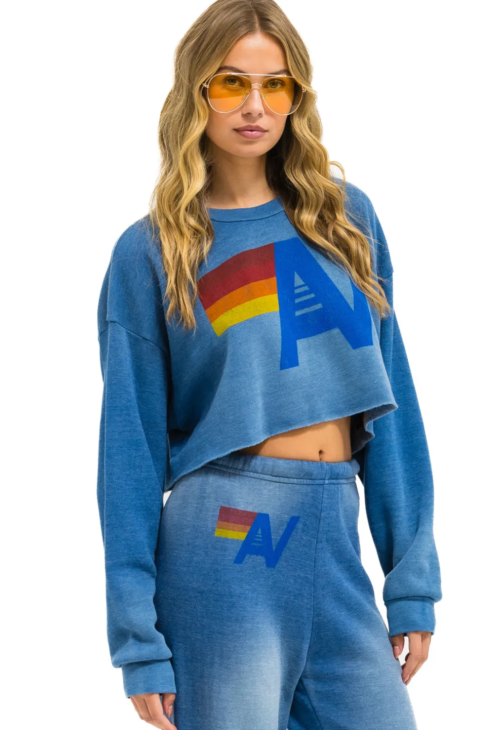 Sweatshirts | Aviator Nation VINTAGE LOGO CROPPED CREW SWEATSHIRT RELAXED - FADED WATER FADEDWATER