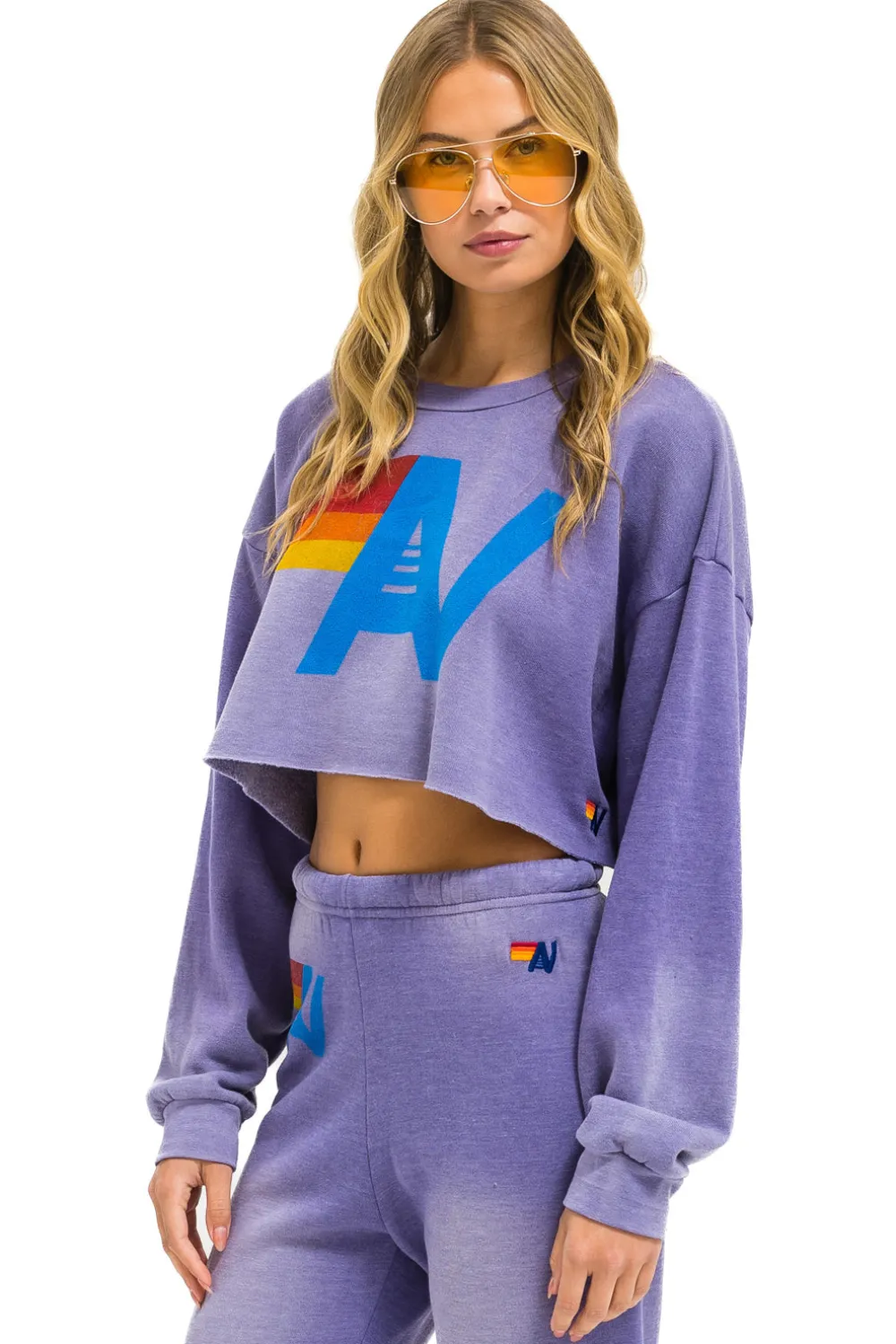 Sweatshirts | Aviator Nation VINTAGE LOGO CROPPED CREW SWEATSHIRT RELAXED - FADED GRAPE FADEDGRAPE