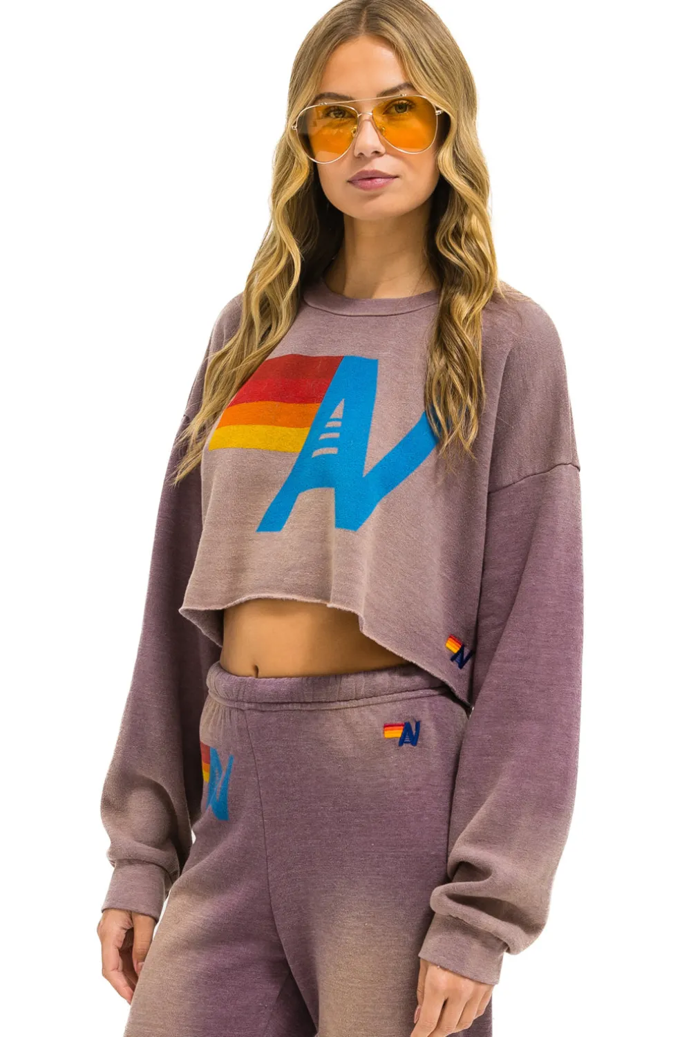 Sweatshirts | Aviator Nation VINTAGE LOGO CROPPED CREW SWEATSHIRT RELAXED - FADED MOCHA FADEDMOCHA