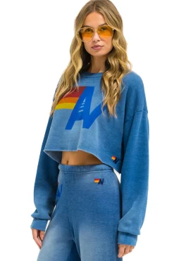 Sweatshirts | Aviator Nation VINTAGE LOGO CROPPED CREW SWEATSHIRT RELAXED - FADED WATER FADEDWATER