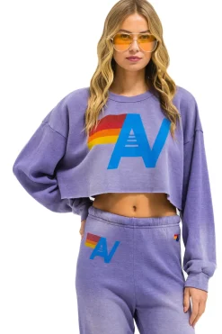 Sweatshirts | Aviator Nation VINTAGE LOGO CROPPED CREW SWEATSHIRT RELAXED - FADED GRAPE FADEDGRAPE