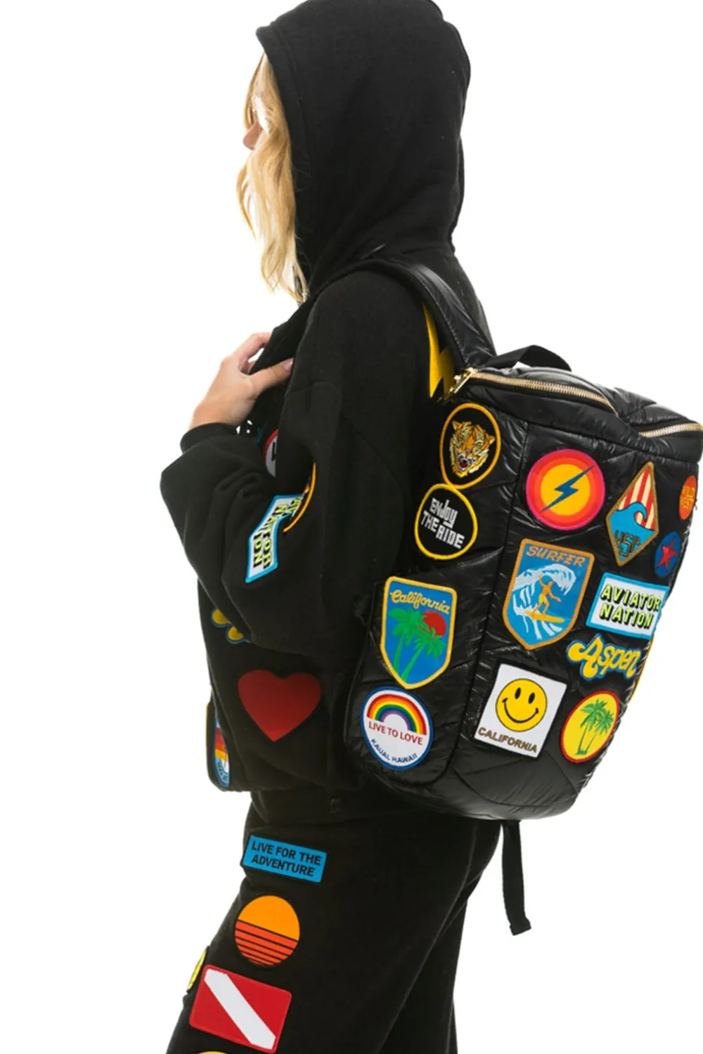 Backpacks | Backpacks | Aviator Nation VINTAGE PATCH PUFFER BACKPACK - BLACK GLOSSY BLACKGLOSSY