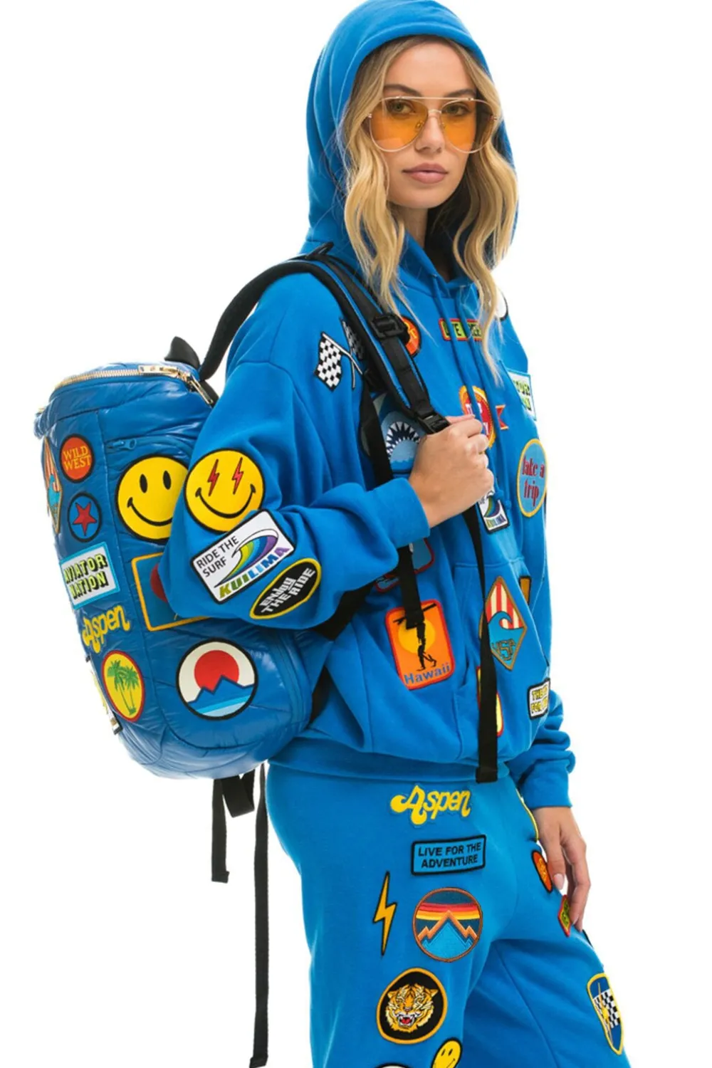 Backpacks | Backpacks | Aviator Nation VINTAGE PATCH PUFFER BACKPACK - SNORKEL BLUE GLOSSY SNORKELBLUEGLOSSY